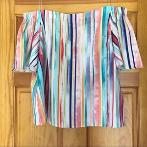 Colorful stripes! Cute off shoulder top.